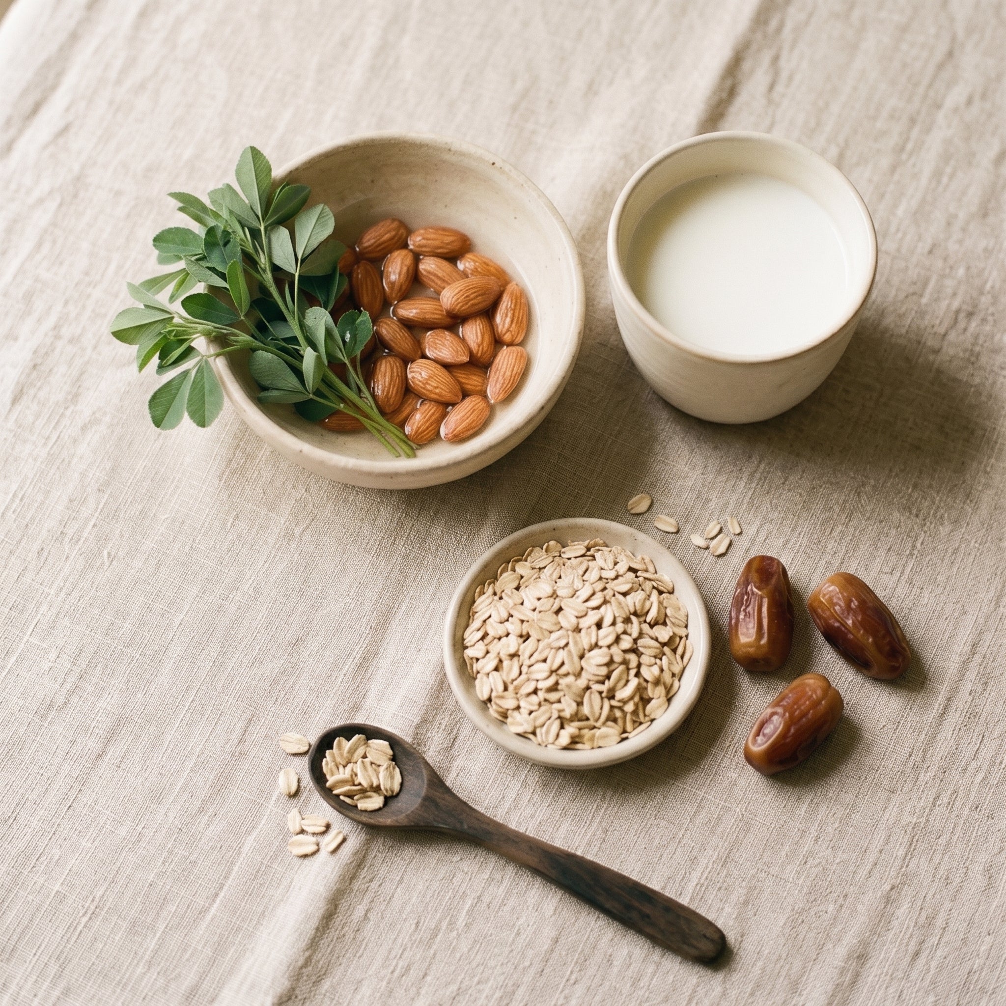 Bamburry lactation-friendly foods flat lay for breastfeeding diet guide