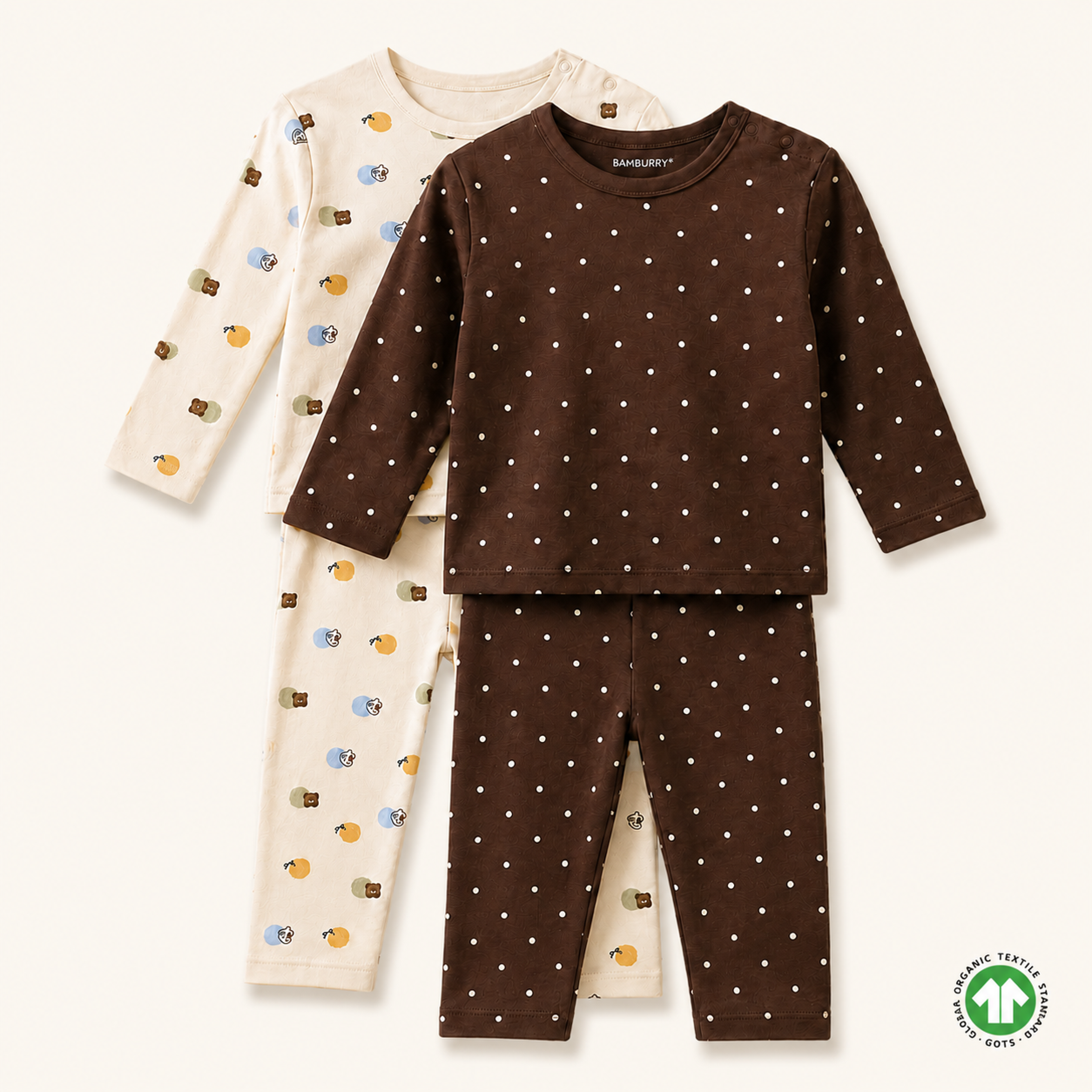 Pack of 2 Cocoa Dot & Cosy Cub Organic Cotton 4-Piece Payjama Set