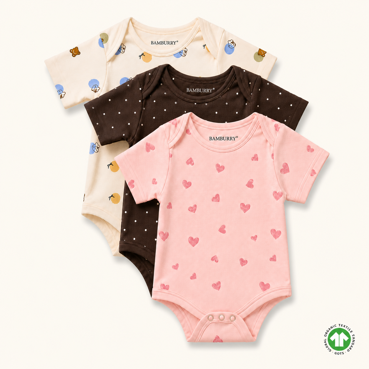 Pack of 3 Cocoa Dot, Cosy Cub & Sweetheart Organic Cotton 3-Piece Bodysuit Set